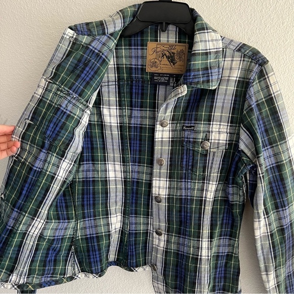Faconnable Women’s Plaid Thick Button Up Denim Shacket Size M Cabincore Granola - Picture 4 of 9